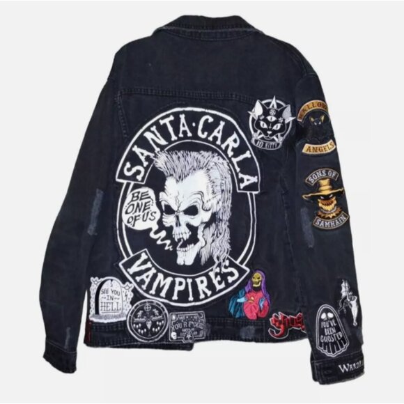 Disturbia Santa Clara, Sons of Sanhain Denim Goth Bad Kitty patched Blk Jacket L - Picture 2 of 14